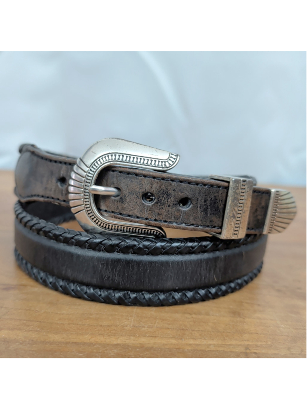 Men's Vintage Braided Edge Western Belt Size 38